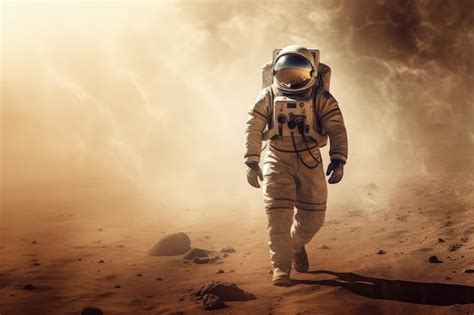 Premium Photo Astronaut Walking On The Planet Mars