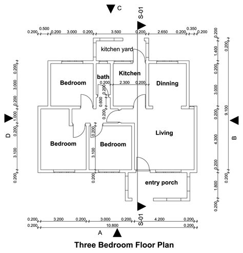 Three Bedroom Small House Plan DWGNET