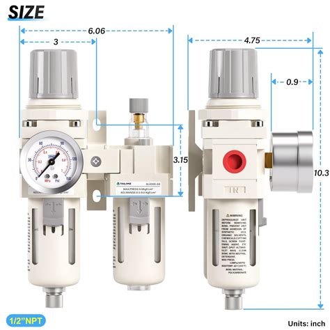 TAILONZ PNEUMATIC Filtro De Aire NPT De 12 Pulgada Con Regulador De