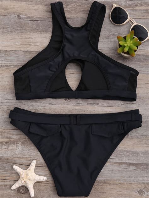 Black High Leg Halter Bikini Set Ncocon