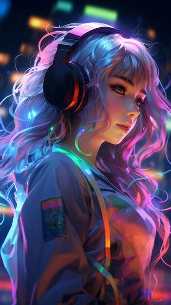 Premium Ai Image Futuristic Neon Dj Girl