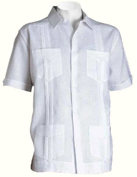 Mens 4 Pocket Short Sleeve Pleated Guayabera Shirt