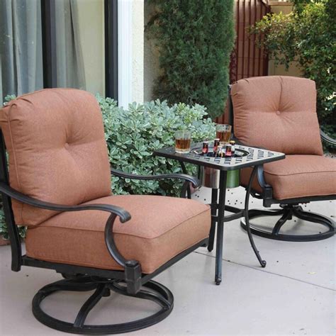 Darlee Charleston 3 Piece Cast Aluminum Patio Conversation Seating Set End Table With Ice