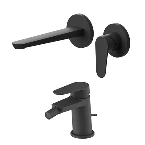 Set Miscelatore Lavabo A Muro Canna 20 Cm E Bidet Con Scarico Nero Lir