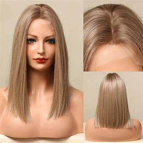 Amazon HAIRCUBE Middle Part Ash Blonde Lace Front Wig Ombre