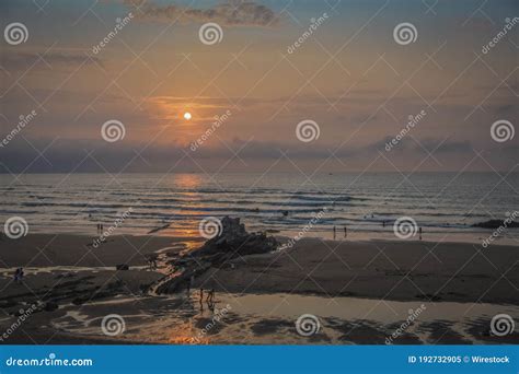 High Angle Shot Of The Sopelana Beach In Spain At Sunset Stock Image