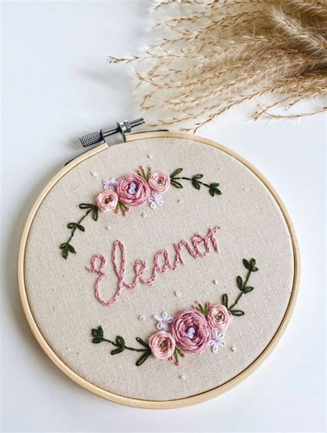 Custom Name Floral Embroidery Hoop Modern Embroidery Nursery Etsy