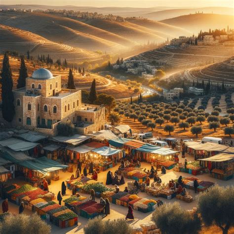 Historic Palestine Landscape with Olive Trees | Market Stalls at Twilight | AI Art Generator ...