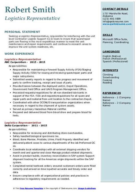 Sample Logistics Resume Example