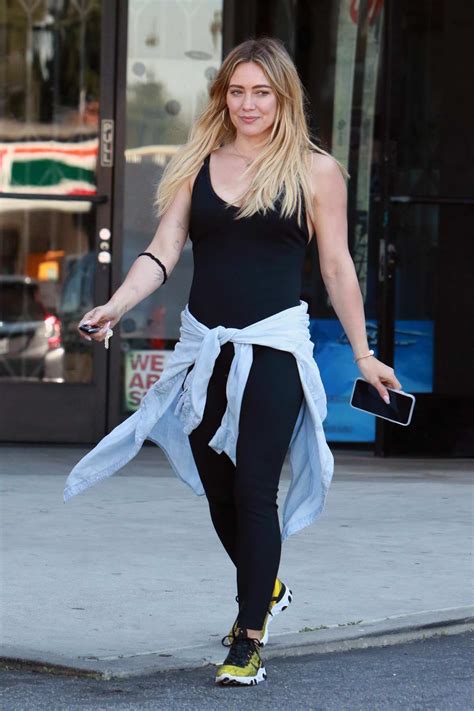 Hilary Duff Looks Fit In A Black Top And Leggings As She Hits The Gym