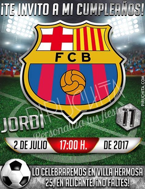 Invitación cumpleaños Fútbol Barcelona Digital Imprimible Piruchita