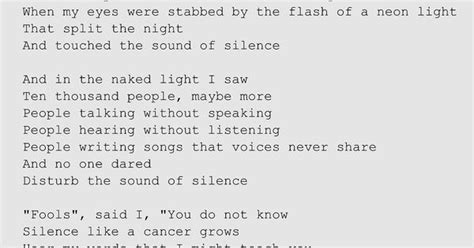 Lyrics To Sounds Of Silence By Simon And Garfunkel Music And Lyrics