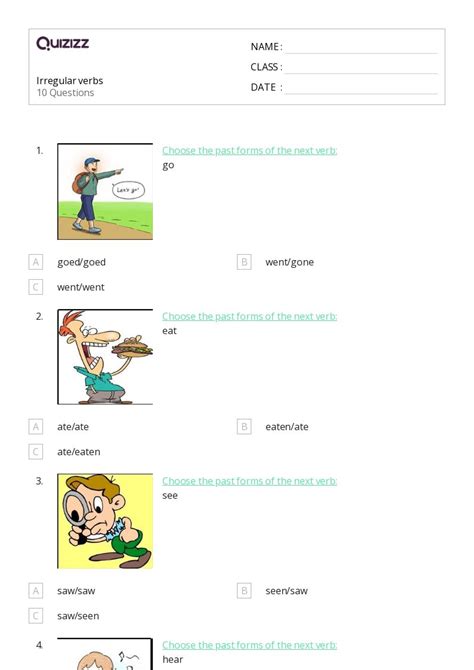 50 Irregular Verbs Worksheets For 5th Class On Quizizz Free And Printable