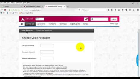 Axis Bank Internet Banking Login Password Example