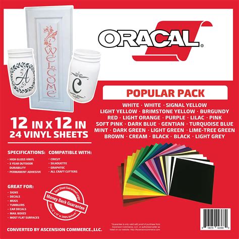 Oracal Sheet Popular Pack Adhesive Craft Vinyl For Cricut