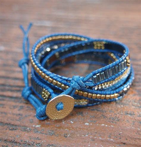 5 Veces Pulsera De Envoltura Mezcla De Cuentas De Cristal Azul