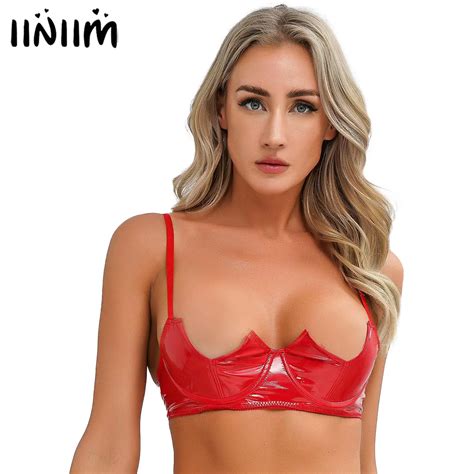 Soutien gorge à armatures en cuir verni pour femmes sous vêtements