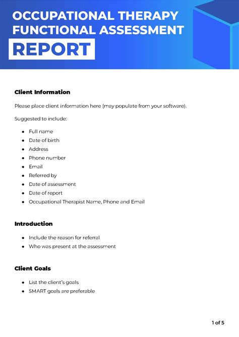 Occupational Therapy Functional Assessment Template Moddy