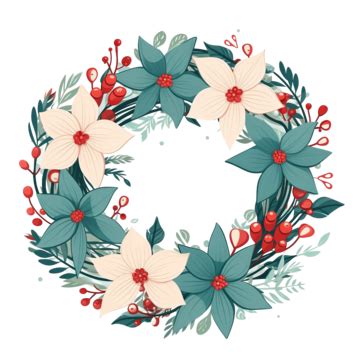 Flat Floral Christmas Wreath With Foliages Illustration Floral Wreath