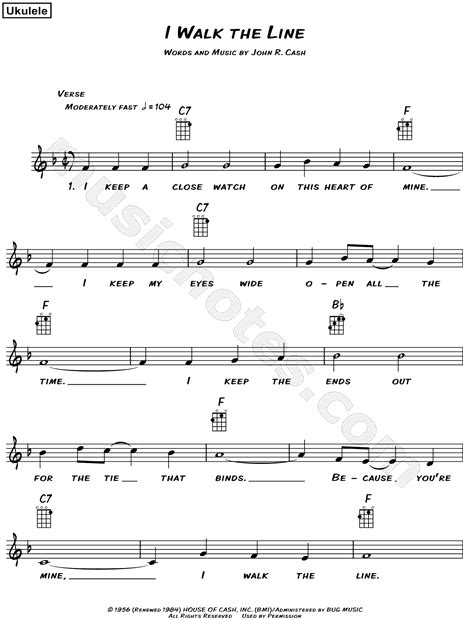 Johnny Cash I Walk The Line Sheet Music Leadsheet In F Major