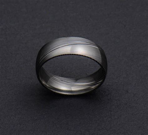 Stainless Damascus Steel Mens Wedding Band Engagement Ring Etsy