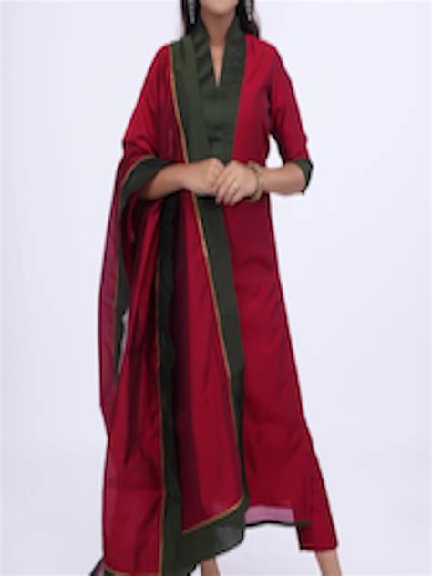 Buy Desi Weavess Mandarin Collar Kurta With Trousers Dupatta Kurta