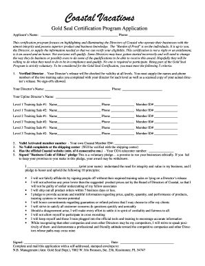 Fillable Online Gold Seal Certification Program Application Fax Email