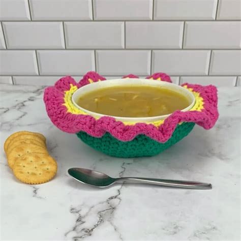 How To Make The Flower Soup Bowl Cozy Free Crochet Pattern Blackstone Designs Crochet Patterns