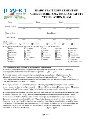 Fillable Online Agri Idaho Produce Safety Verification Form Fax Email