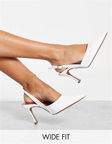 Asos Design Wide Fit Samber Slingback Stiletto Heels In White Asos