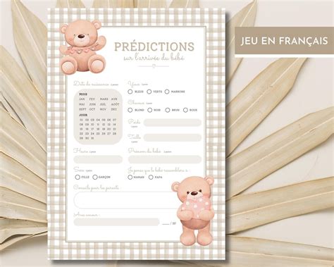 Jeu Pr Dictions Carton Pr Diction Shower De B B En Fran Ais Etsy Canada