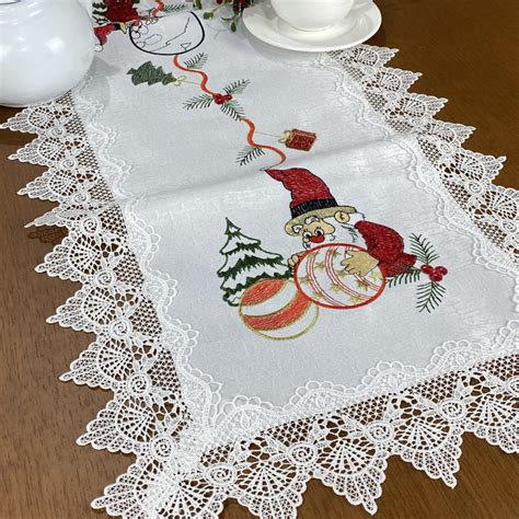 Caminho De Mesa Trilho Bordado C Guippir Branco Natal Magico Cm