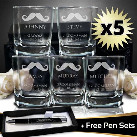 5 X Engraved Whisky Scotch Glasses 270ml Groomsman Wedding