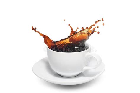 Cup Of Splashing Coffee Isolated On White Generative AI Stock Photo