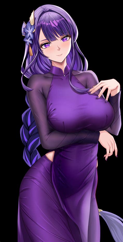 Purple Hair Braids Mole Under Eye Moles Anime Girls Boobs Dress