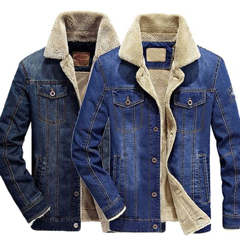 Men Winter Warm Fleece Lined Jean Jacket Fur Collar Casual Denim Fashion Coat Ebay