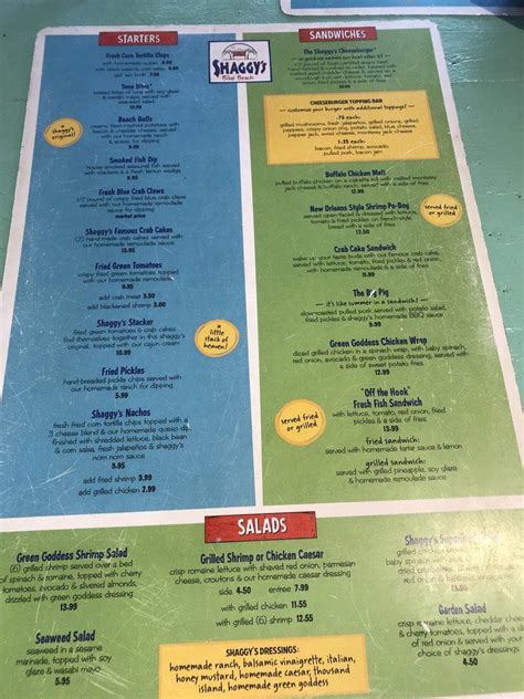 Menu at Shaggy's Biloxi Beach pub & bar, Biloxi, Beach Blvd