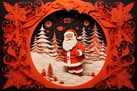 Christmas Papercut Style Santa Claus And Christmas Tree Generative Ai