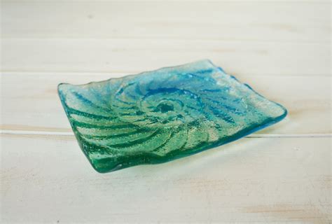 Ammonite Soap Dish Turquoise Blue 13x10 5cm 5 X4 Matt Adkins At Glass Relief Ltd