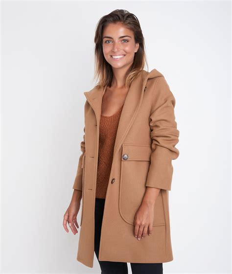 Manteau En Laine à Capuche Camel Ophelie Femme Maison 123