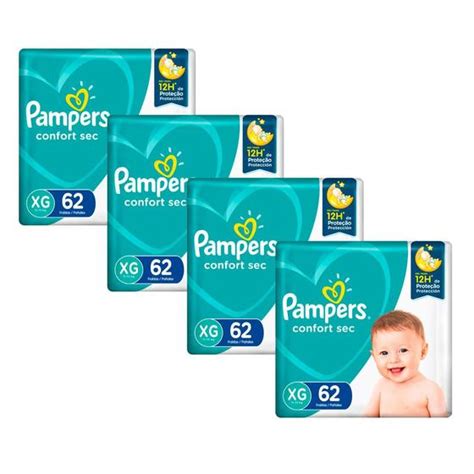 Kit 4 Fralda Pampers Confort Sec Pacote Giga Tamanho Xg Com 62 Fraldas