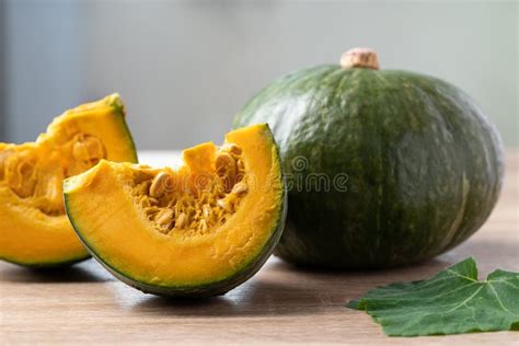 Japanese Pumpkin Or Kabocha On Wooden Table Stock Image Image Of