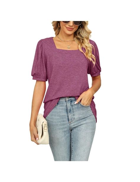 Solid Colour Square Neck Puffed Sleeve Tops Rockmans