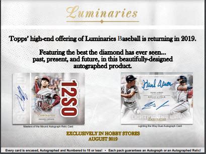 2019 Topps Luminaries Baseball Hobby Box Price Release Date Checklist