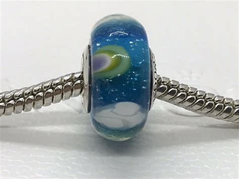 On Sale Off Pandora Charm Silver Iridescent Rainbow Murano Glass