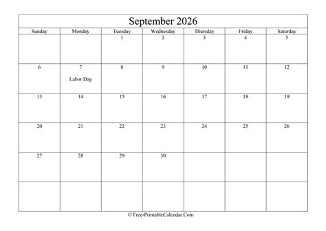 September 2026 Calendar Printable with Holidays