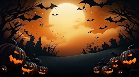 Premium Photo A Halloween Scene With Pumpkins And Bats