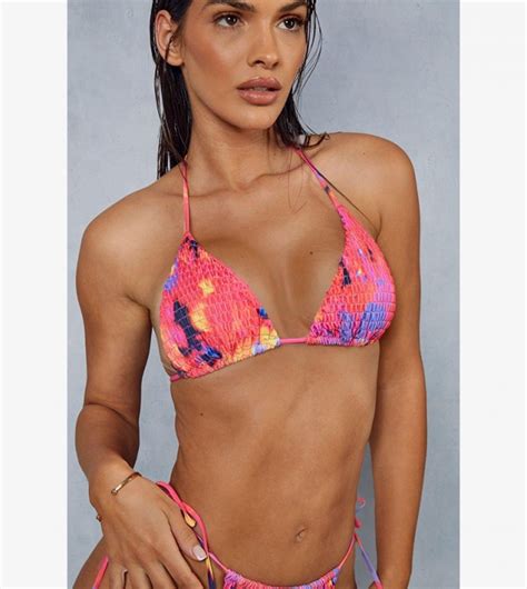 Buy Misspap Firey Floral Crinkle Printed Triangle Bikini Set In Pink