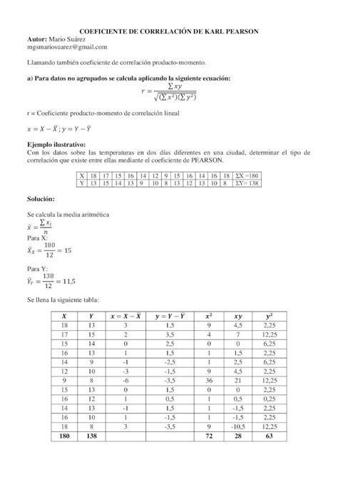 Pdf Coeficiente De Correlaci N De Karl Pearson Con Excel Graph Y