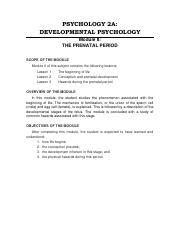 PSYCHOLOGY 2A Module II Pdf PSYCHOLOGY 2A DEVELOPMENTAL PSYCHOLOGY